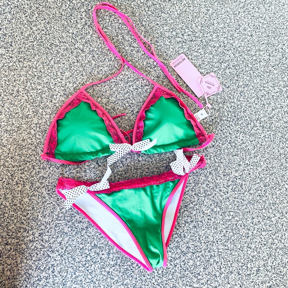 Reteron green lace medium string competition bikini new